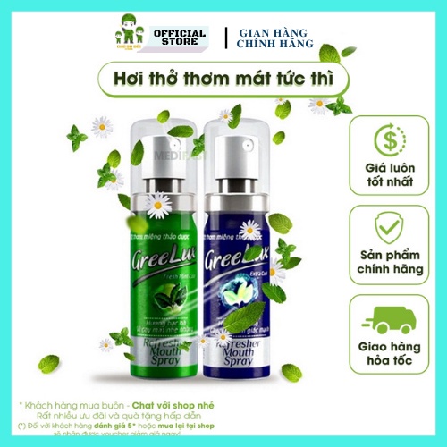 Xịt thơm miệng Greelux Thảo Dược chai 12ml hương bạc hà khử mùi hôi miệng - nước xịt thơm miệng GreeLux