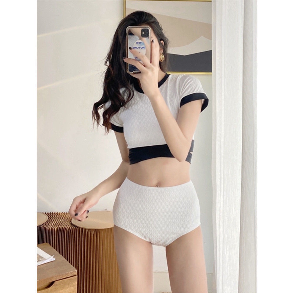 Bikini đi biển 2 mảnh đồ bơi nữ kín đáo set 3 chi tiết quần áo croptop hàng Quảng Châu bigsize kiểu Hàn Quốc 8066 B-24