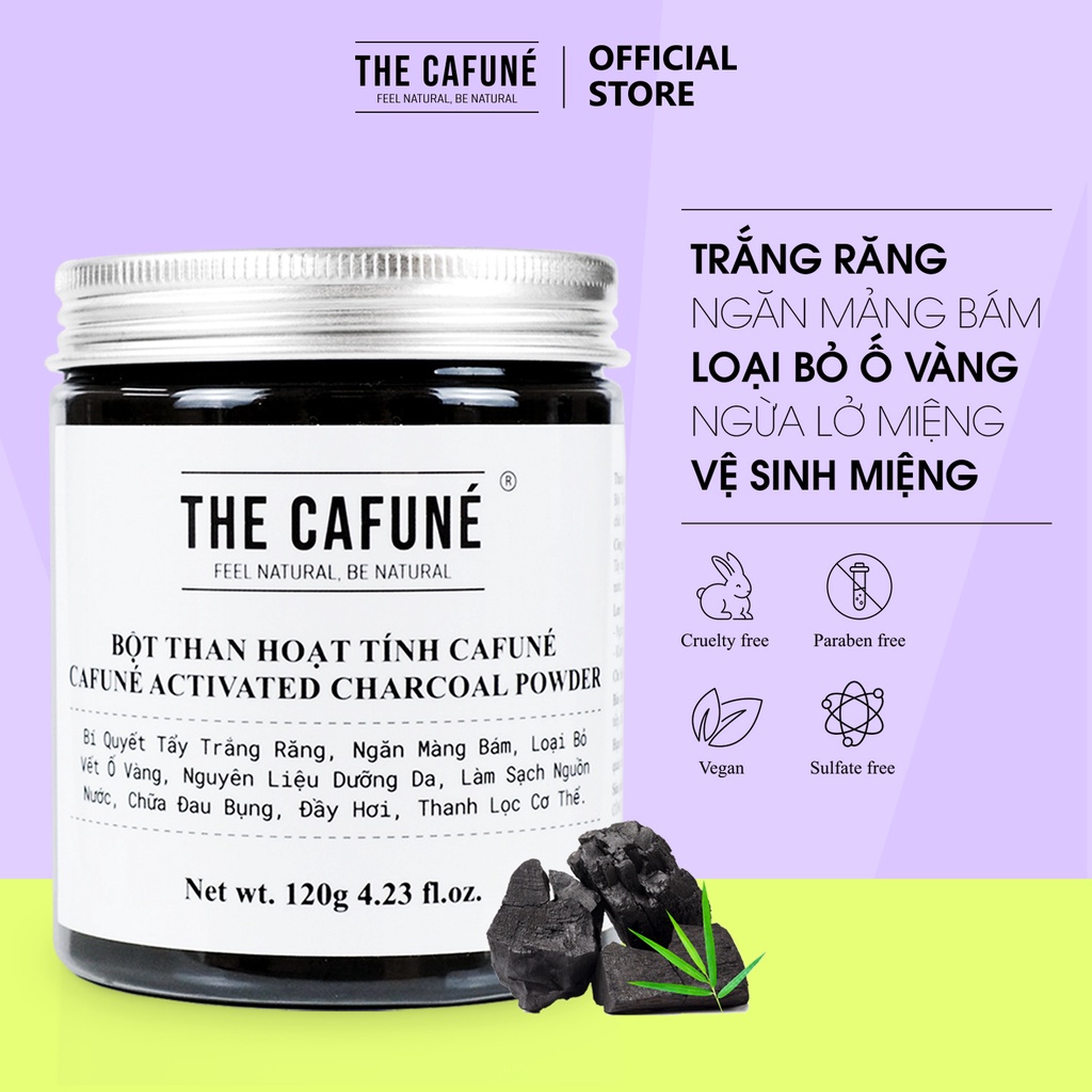 Bột than hoạt tính trắng răng hữu cơ CAFUNÉ - Nhập khẩu Nhật Bản | Giúp trắng răng hiệu quả 120g
