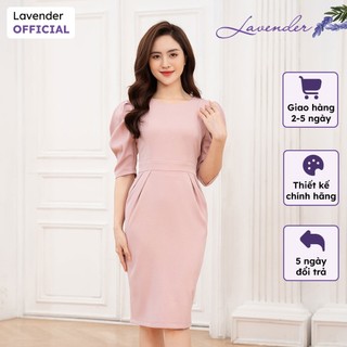 Đầm công sở thiết kế LAVENDER hồng dáng ôm cổ tròn tay bồng D2745
