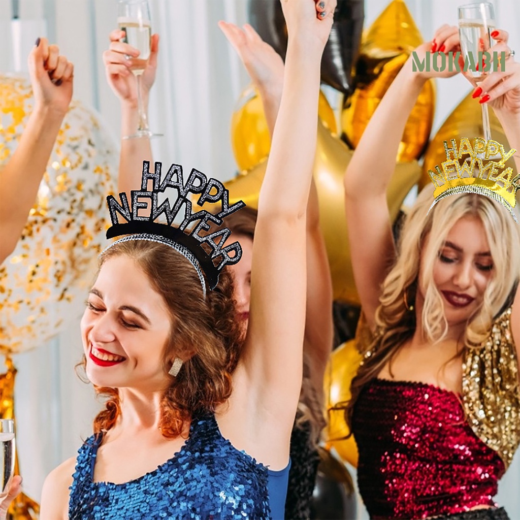 Băng Đô Cài Tóc Đính Chữ Lấp Lánh Chống Trượt Trang Trí Năm Mới