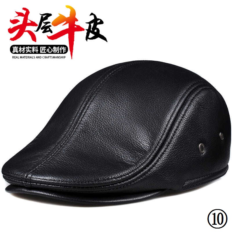 Mũ Beret Da Bò Lót Cotton Giữ Ấm Tai Thời Trang Thu Đông Cho Nam Trung Niên