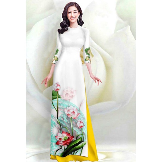 SÉT ÁO DÀI TRUYỀN THỐNG IN HOA SEN + QUẦN DÀI