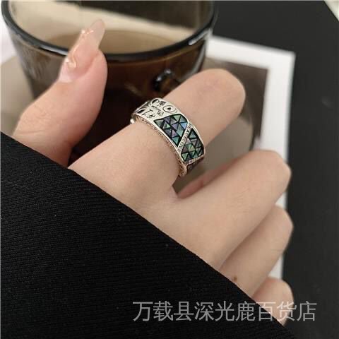 Xiaobaojia Nhẫn Hở Mạ Bạc 925 Họa Tiết Graffiti Vỏ Sò Hình Học Nhiều Màu Sang Trọng Cao Cấp Haobing boutiqu