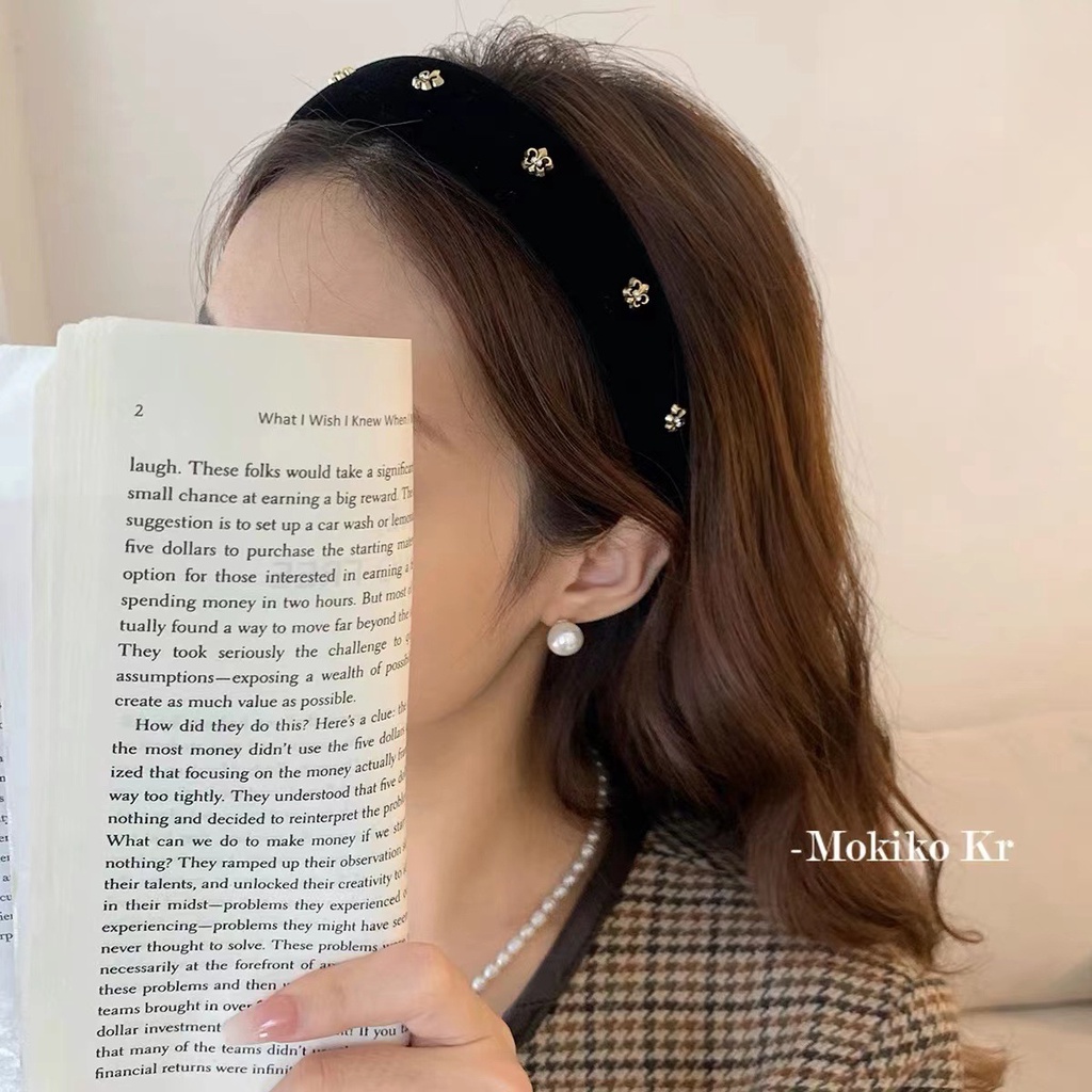 Băng Đô Cài Tóc Vải Nhung Bản Rộng Màu Đen Thời Trang Cao Cấp Cho Nữ