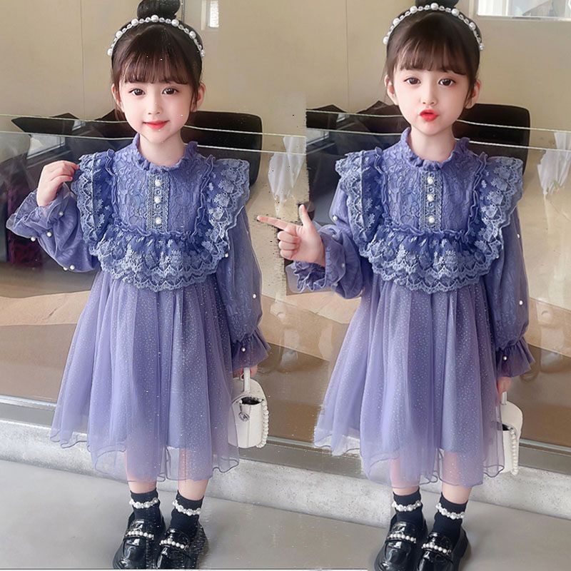 Đầm Công Chúa Phối Ren Lưới Thời Trang Mùa Thu 2022 Mới Cho Bé Gái