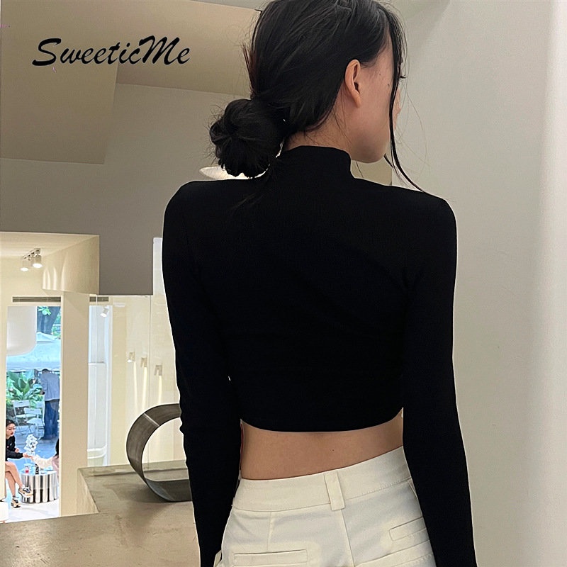 Áo Thun Tay Dài Dáng Ôm Màu Trơn Khoét Lỗ Thời Trang   Gợi Cảm Cho Nữ Màu Sắc