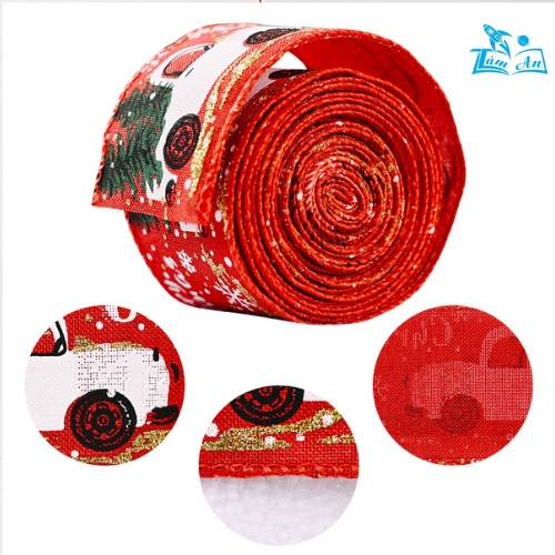 Ruy băng vải in họa tiết noel màu đỏ dài 5m dùng trang trí cây thông, handmade