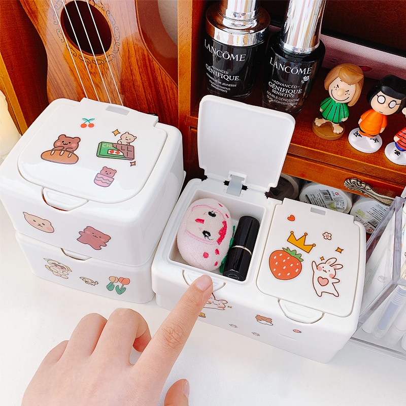 Khay nhựa đựng đồ mini màu trắng được tặng kèm sticker siêu cute