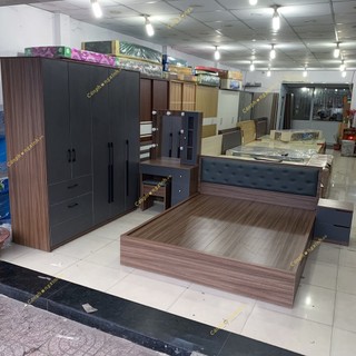 Combo giường tủ phòng ngủ gỗ mdf cpx-cb26 nâu gỗ phối xám chì