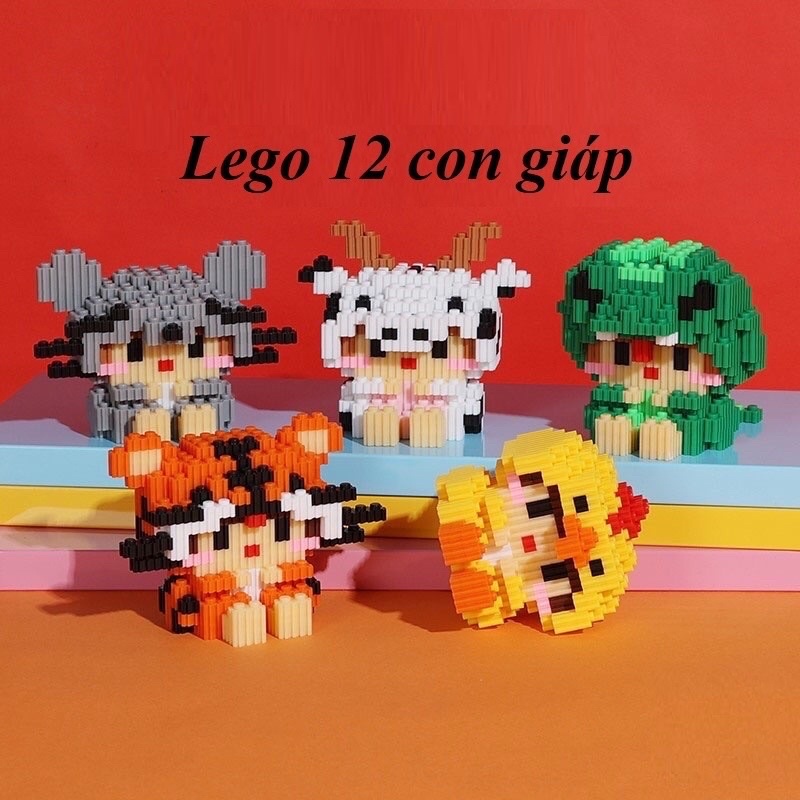Mô hình lắp ráp 12 con giáp, lego mini đồ chơi lắp ráp 3d