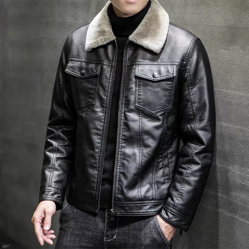 Áo khoác da nam cổ lông, lót lông siêu ấm