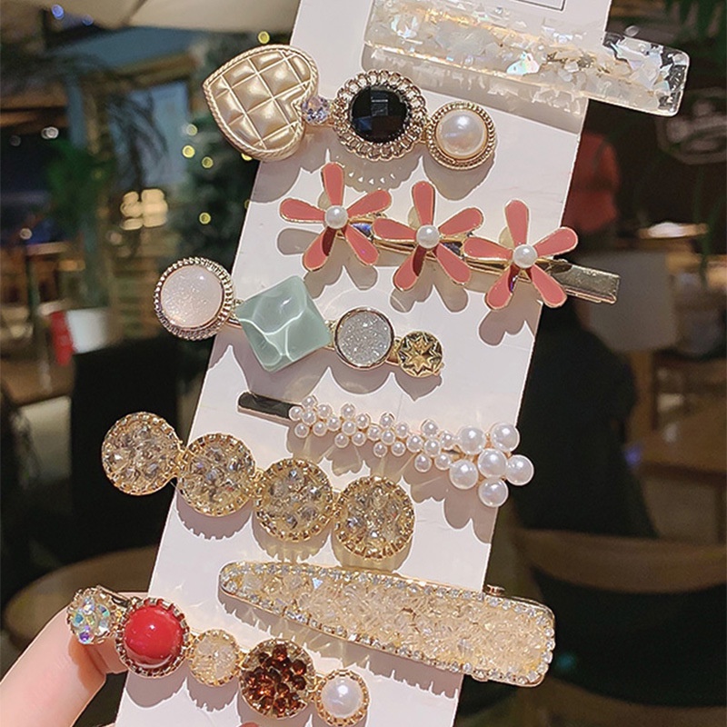 Set 2-7 Kẹp Tóc Đính Đá Phong Cách Hàn Quốc Sang Trọng Cho Nữ