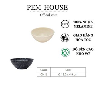 Chén Nhựa Cạn Vân Đá Đen/Kem- Co16VD