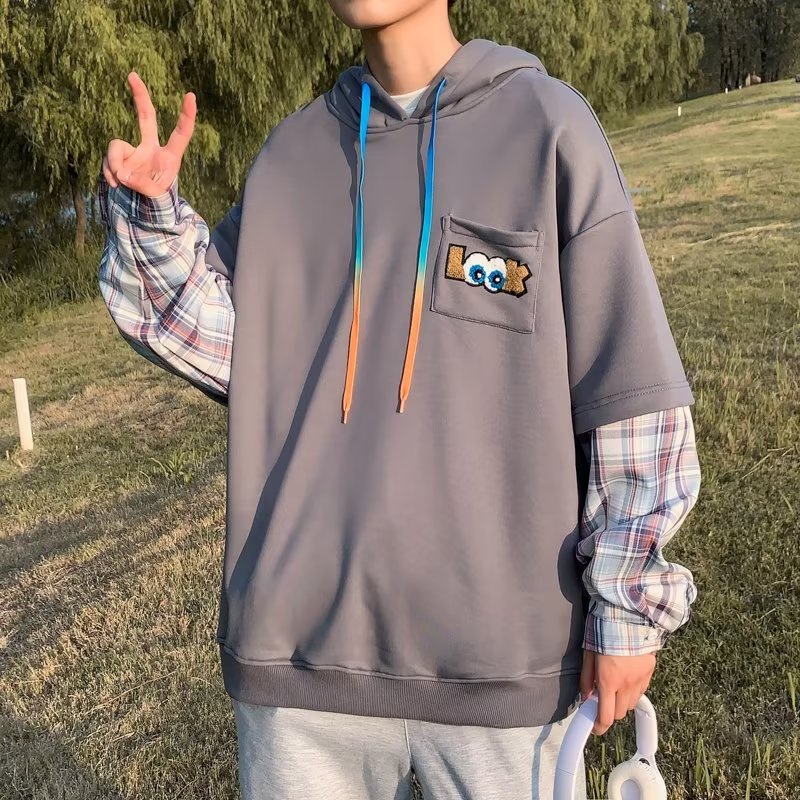 Áo hoodie Giả Hai Lớp Tay Dài Dáng Rộng Phong Cách Đường Phố Mỹ Thời Trang Thu Đông 2022 Cao Cấp Cho Nam
