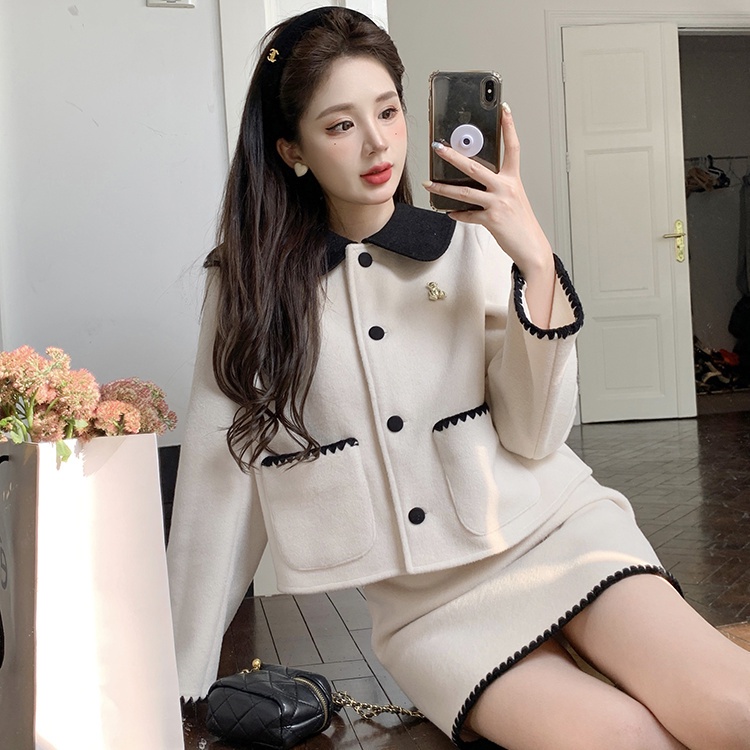 Set Áo Khoác Len Tay Dài Dáng Ngắn Phối Chân Váy Thời Trang Mùa Thu 2022 Cho Nữ