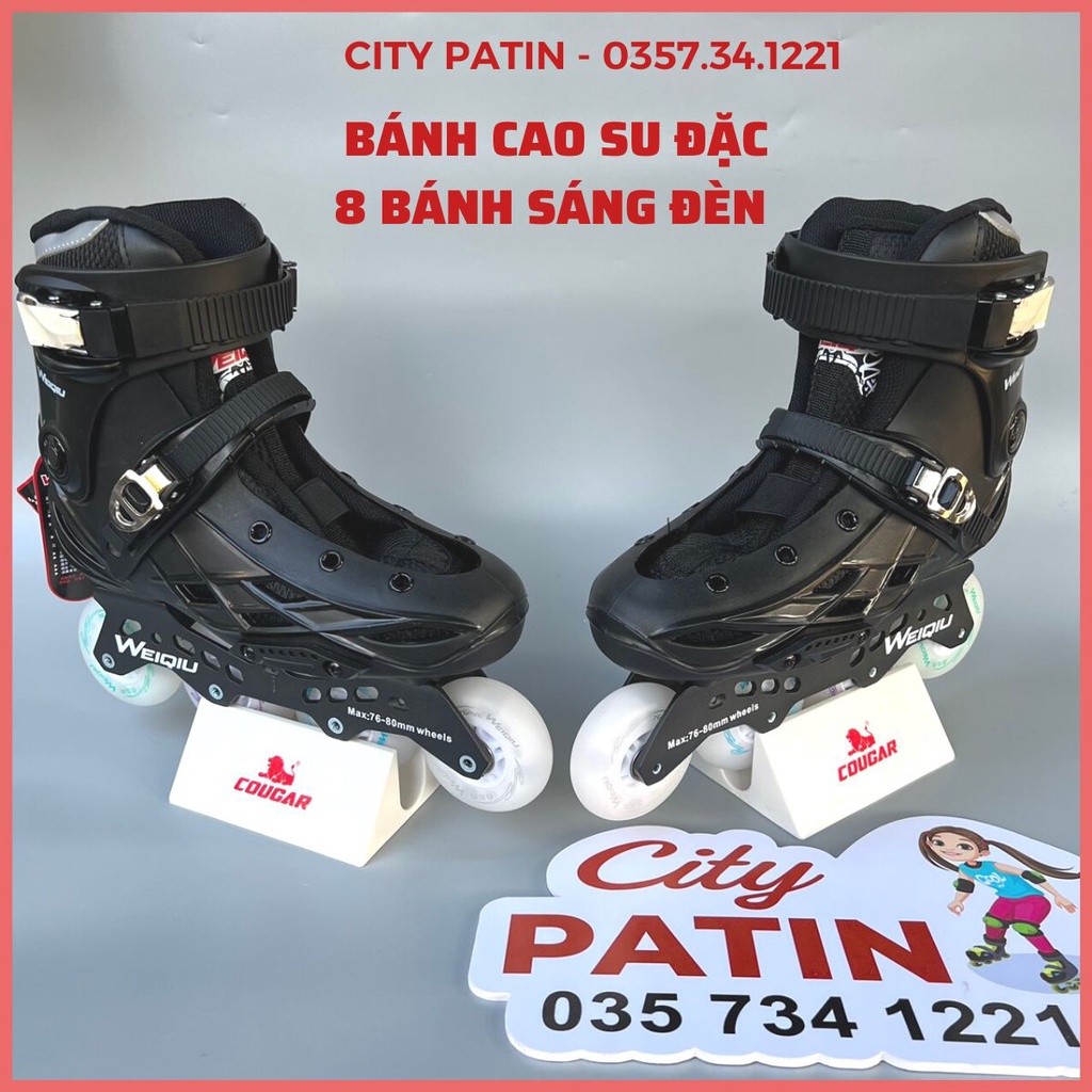Giày patin người lớn bánh sáng đèn led, bánh cao su đặc, Giày trượt patin Kingfly Weiqiu 2 lớp tháo vệ sinh được