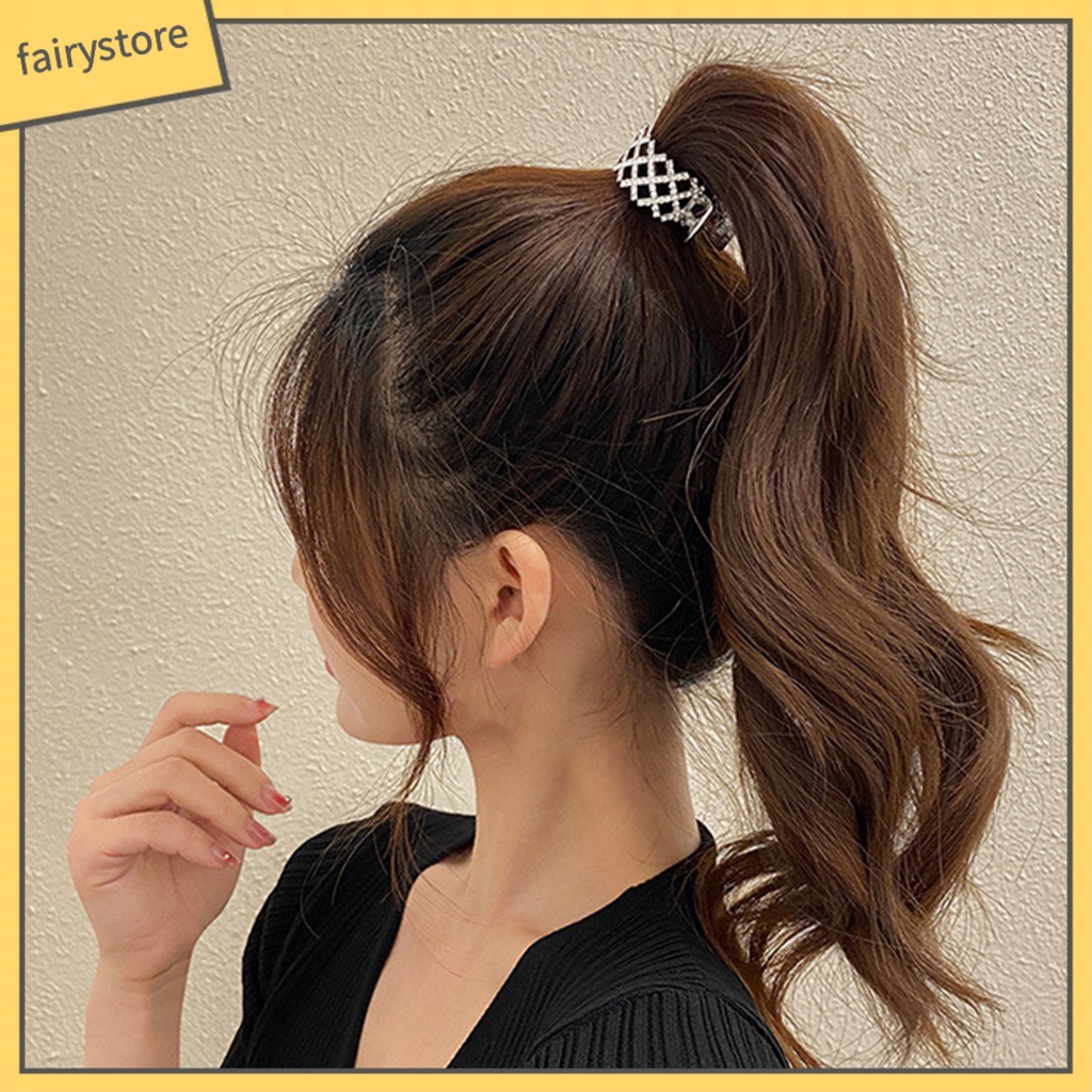 Kẹp Tóc Càng Cua Cố Định Tóc Đuôi Ngựa Bằng Thép Không Gỉ Đính Kim Cương Giả Tinh Tế Chống Trượt Cho Nữ