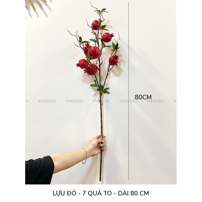 Cành đào đông đỏ 12 nhánh cành lựu trang trí tết hàng đẹp quả to - VS402