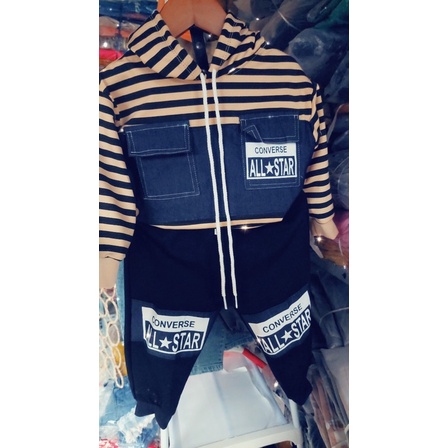 Bộ da cá phối jean bé