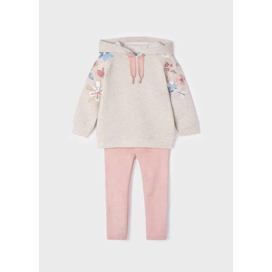 Áo nỉ hoa tay có mũ xuất dư kèm quần legging dài ôm mềm co dãn cho bé ấm áp thời trang thoải mái vận động