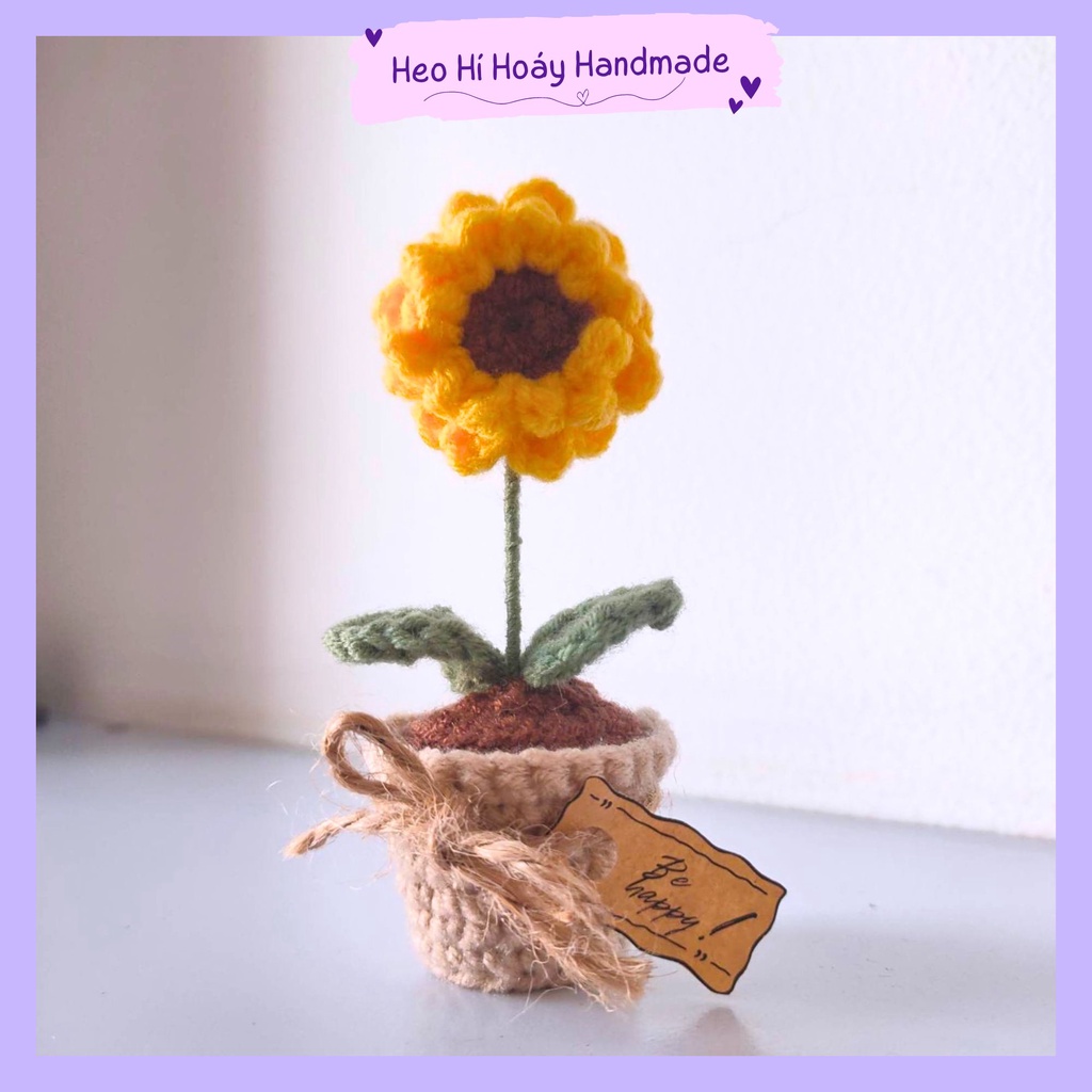 Chậu Hoa Len Hướng Dương Mini, Quà Tặng Handmade by Heo Hí Hoáy