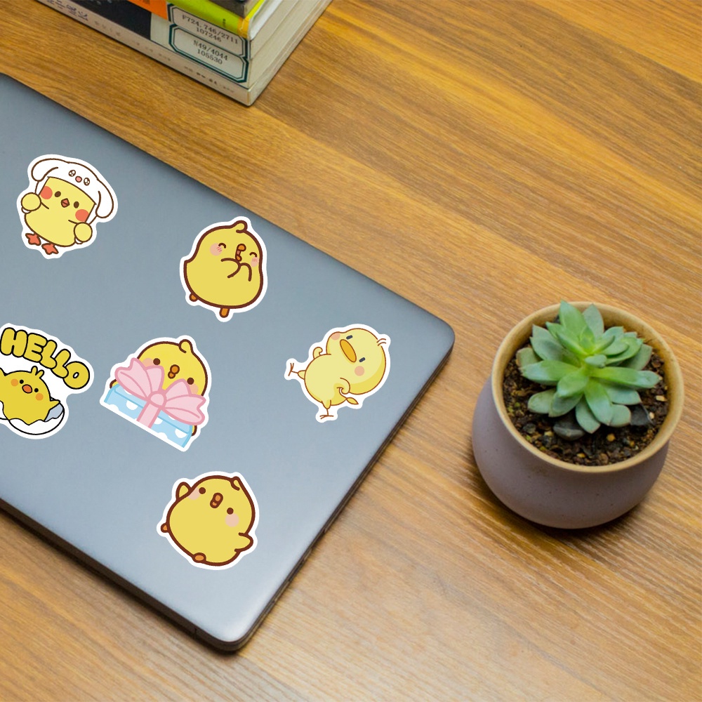Combo 50 Sticker GÀ VÀNG DỄ THƯƠNG hình dán chống nước dán mũ bảo hiểm, laptop, vali, điện thoại