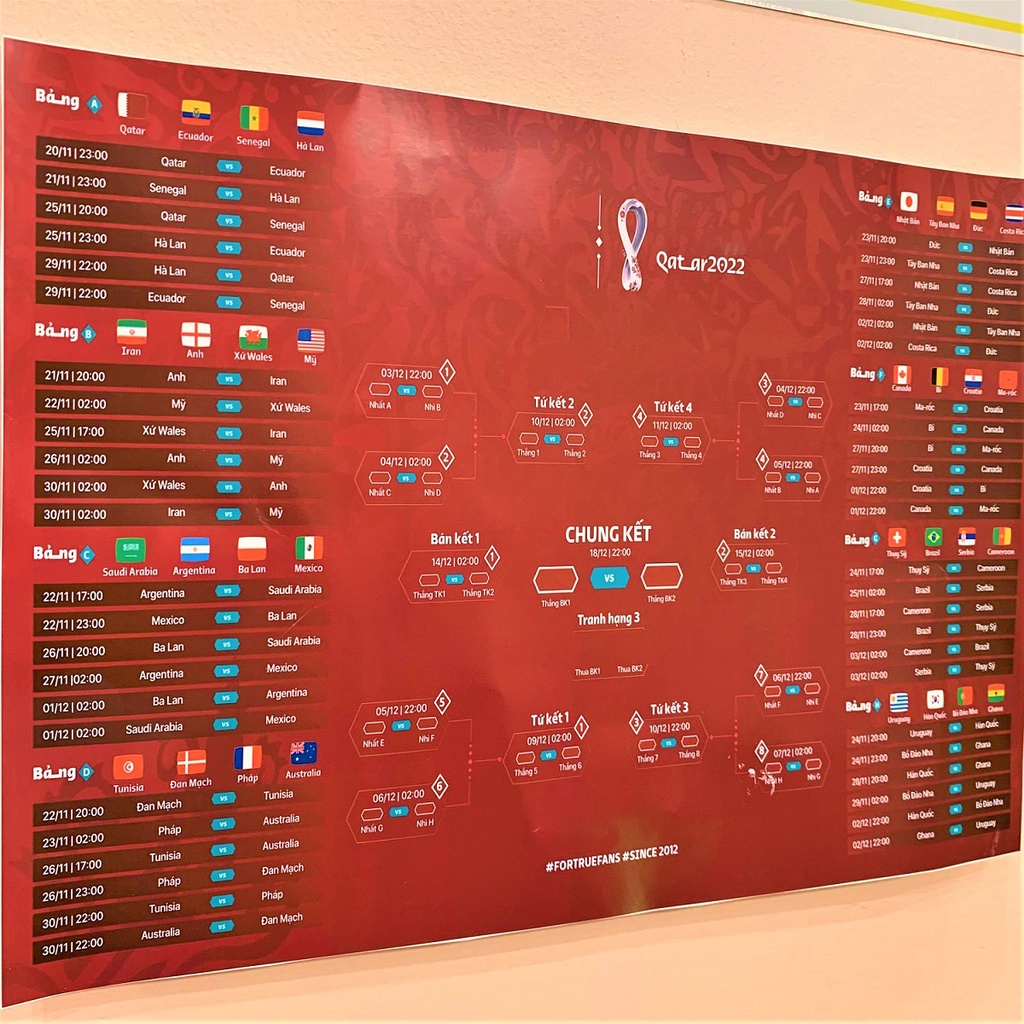 Bảng các trận đấu WC 2022 theo giờ Việt Nam (Giá xưởng sản xuất)