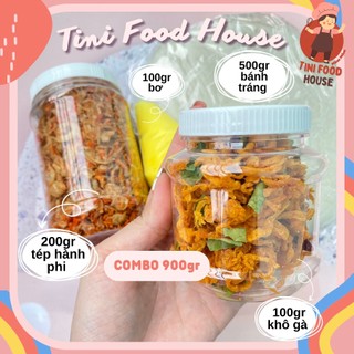 Combo 200g tép hành phi 100g khô gà 500g bánh tráng 100g bơ