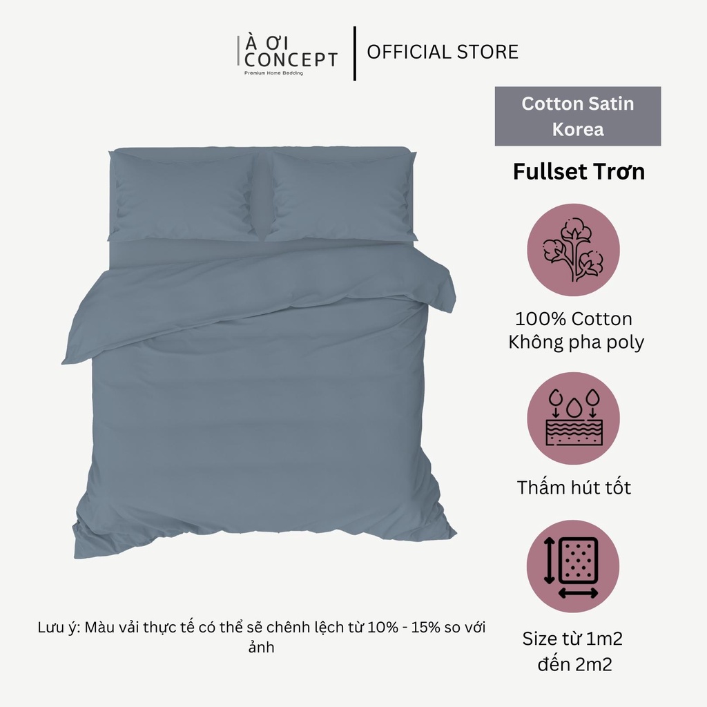 Bộ Drap Giường 5 Món Cotton Satin Hàn Quốc - Xanh Khói