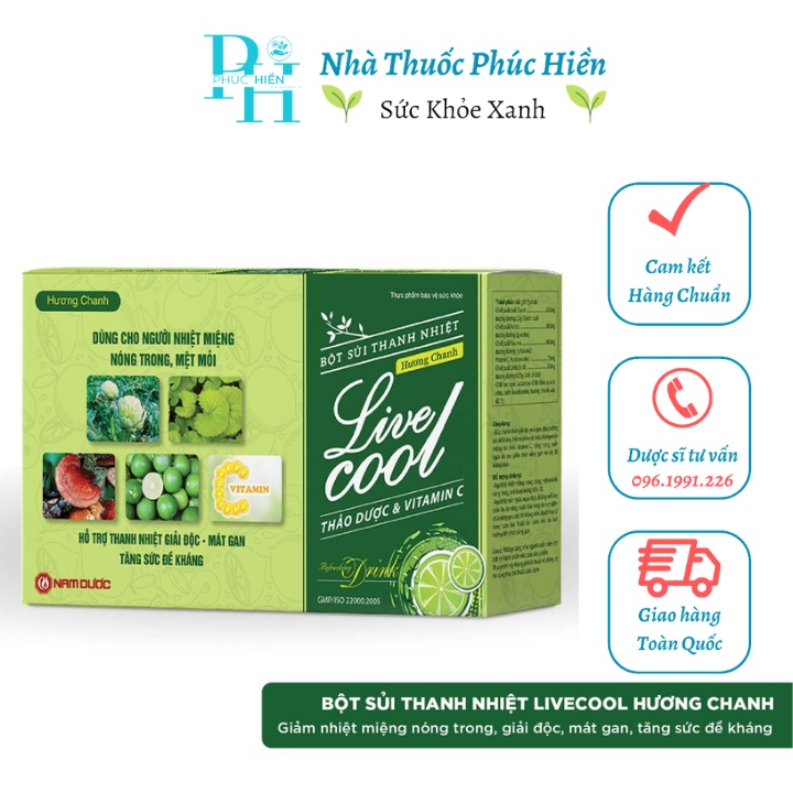 Bột sủi thanh nhiệt Livecool Nam Dược hương chanH - thảo dược tự nhiên giải độc, mát gan, tăng sức đề kháng Hộp 10 gói