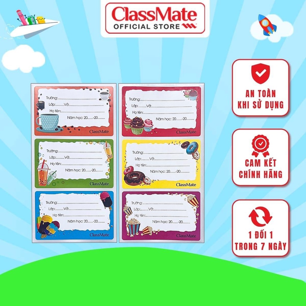 Nhãn Vở Có Keo Sẵn CLASSMATE Chất Liệu Bóng Nổi Bất, Họa Tiết Dễ Thương Sinh Động 15 Cái/Tập CL-NT205
