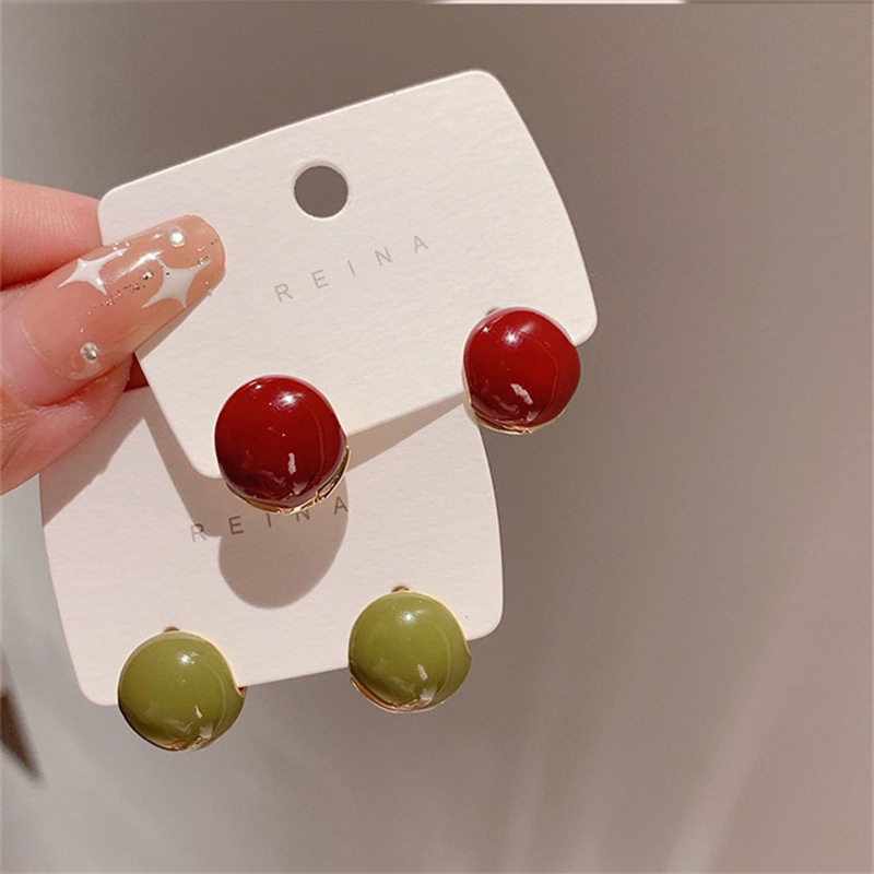 Bông Tai Hai Mặt Hình Tròn Đính Hạt Đậu Đỏ Phong Cách Đơn Giản Thời Trang 2022 Dành Cho Nữ