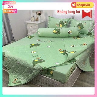 Bộ Chăn hè Ga Gối Cotton Poly Combo 4 Món-Nhiều Mẫu Lựa Chọn-shoplivia mẫu khủng long bơ
