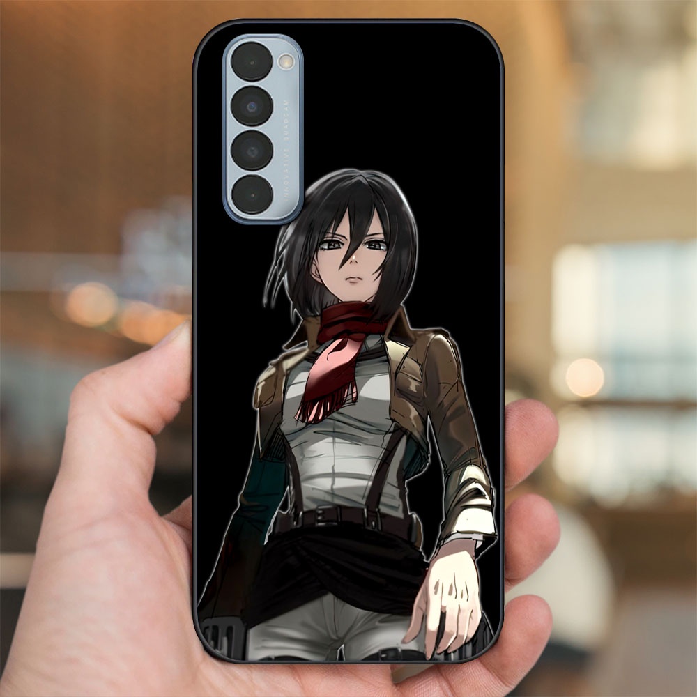 Ốp lưng Oppo Reno 4 Pro viền đen in hình Mikasa Ackerman Attack On Titan