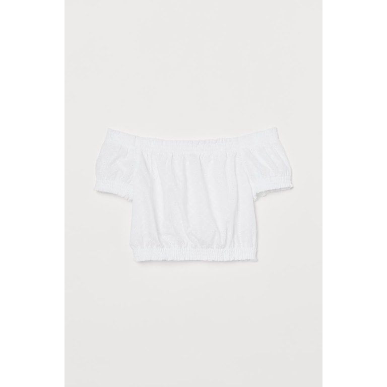 Áo croptop trễ vai thêu hoa HM