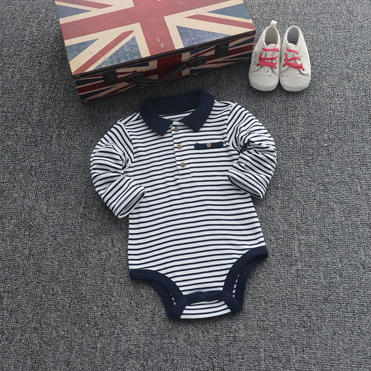 Bodysuit cho bé trai sơ sinh 0-6m YAMP! dài tay cổ đức kẻ ngang Body chip newborn xuất dư cho bé Áo liền quần bé trai