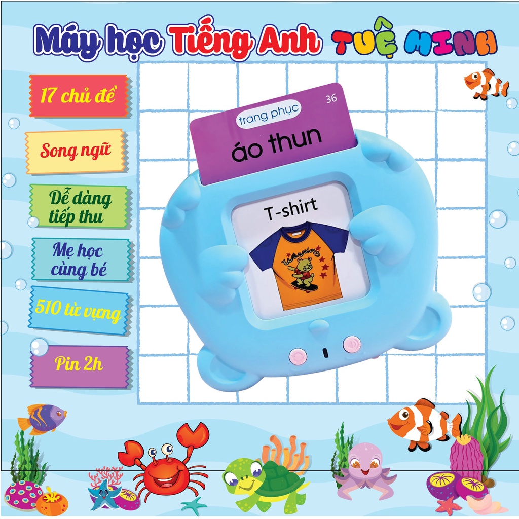 Máy đọc thẻ học từ vựng tiếng anh cho bé tự động 255 thẻ từ vựng kèm 1 máy tự động đọc 510 từ vựng,17 chủ đề dễ nhớ.