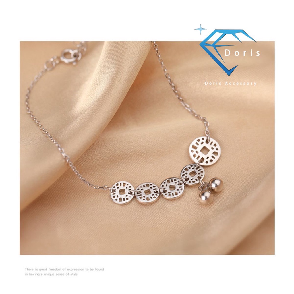 Lắc chân nữ Doris titan 5 đồng tiền 2 chuông Gold / Silver / Rose Gold O1-301