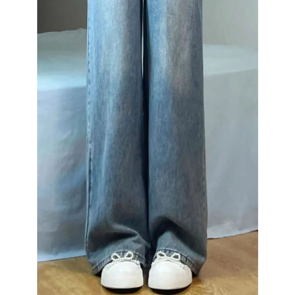 Quần jean NRVP dài ống rộng phối dây cột phong cách Hàn Quốc cho nữ