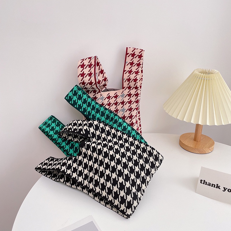 Túi Đeo Vai Đan Len Họa Tiết Sọc Caro Thời Trang Cho Nữ