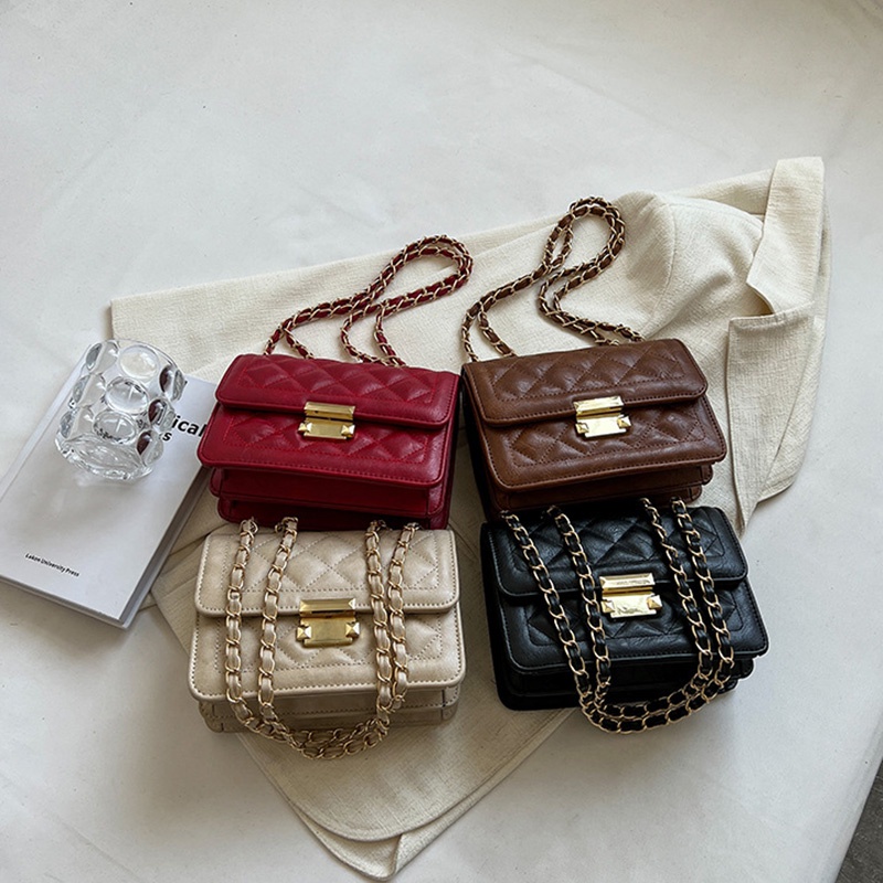 IELGY Túi Đeo Chéo Dây Xích Hình Thoi Màu Be Phong Cách Hàn Quốc Cho Nữ