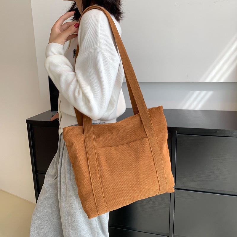 Túi Xách Vải Nhung Kẻ Kích Thước Lớn Phong Cách Hàn Quốc Cho Nữ