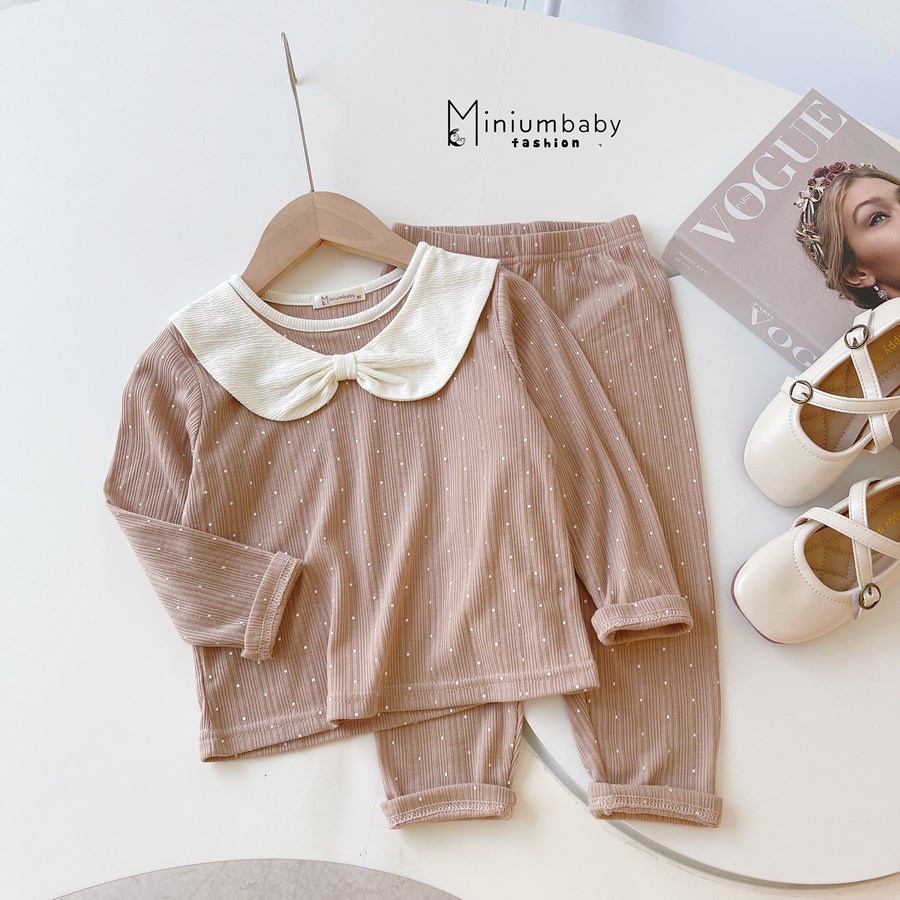 Bộ đồ dài tay quần dài thu đông cổ sen xinh xắn cho bé gái chất liệu cotton, quần áo trẻ em miniumbabyfashion SB1374