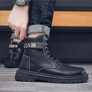Giày boot nam màu đen thắt dây geek gn406