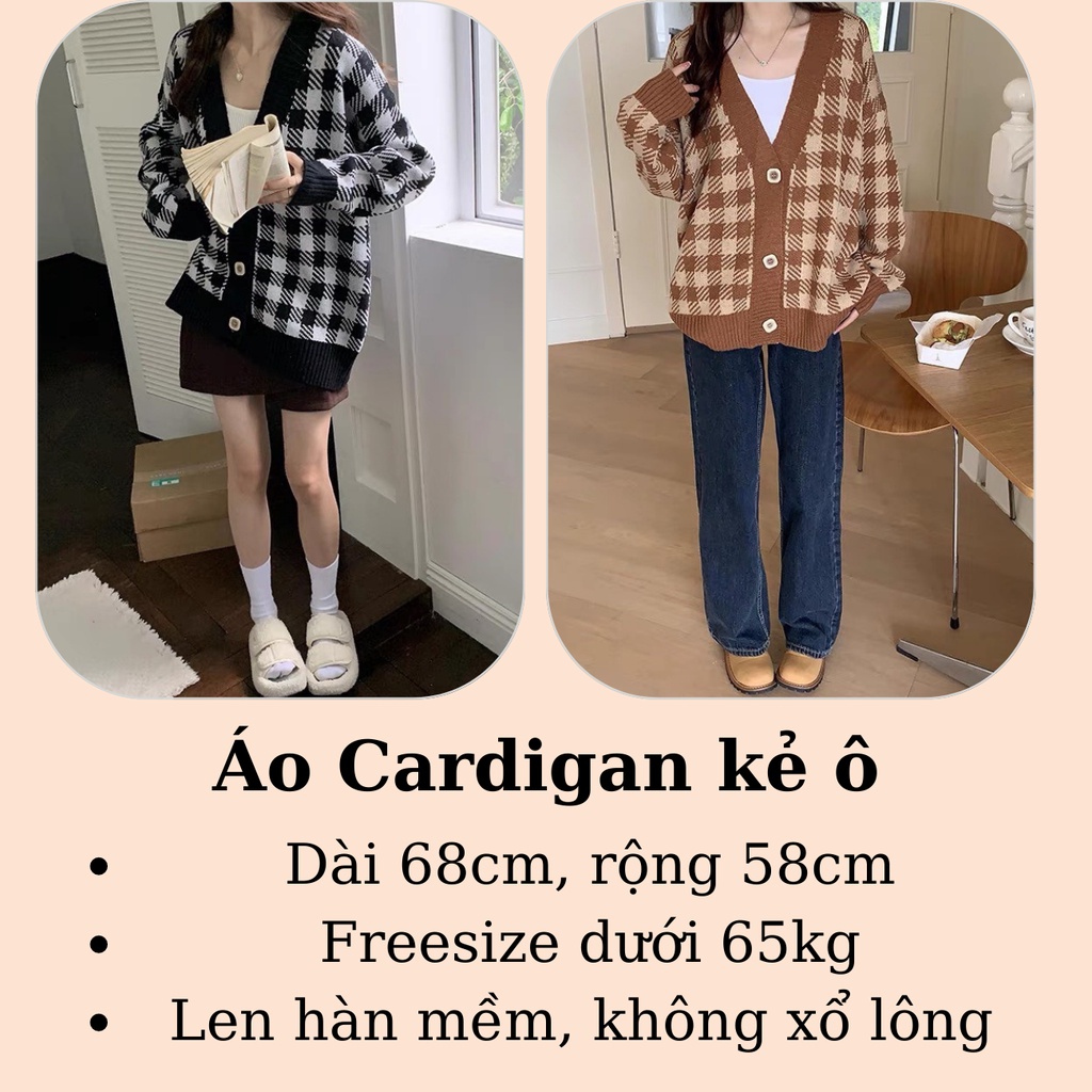 Áo len cardigan kẻ ô dài tay  dáng rộng, áo khoác cardigan kẻ ô form rộng dài tay dày dặn màu nâu đen PIKA.CLOTHINGG