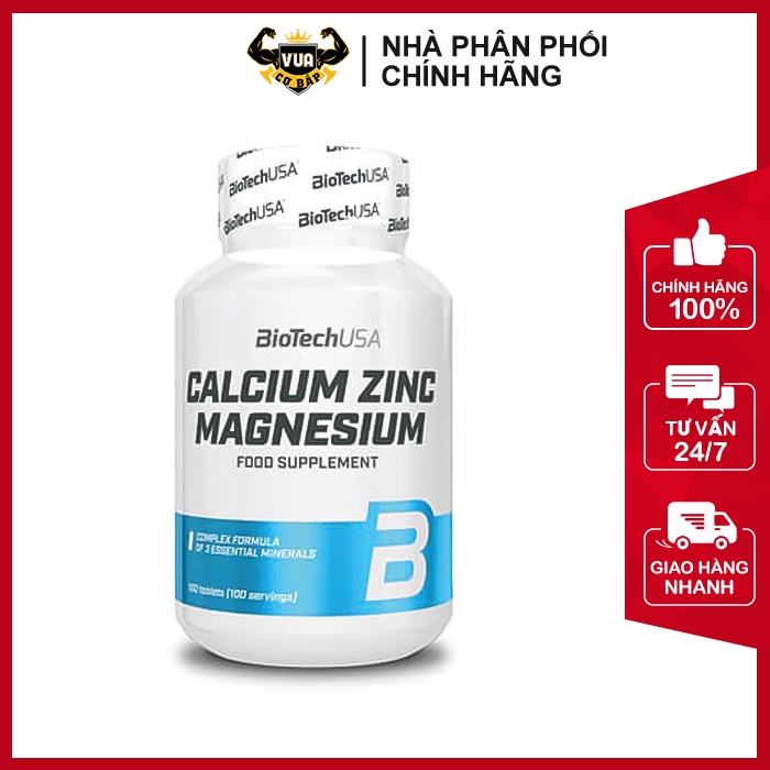 Viên Uống Bổ Sung Canxi Magie Kẽm CALCIUM ZINC MAGNESIUM BiotechUSA Hộp 100 Viên