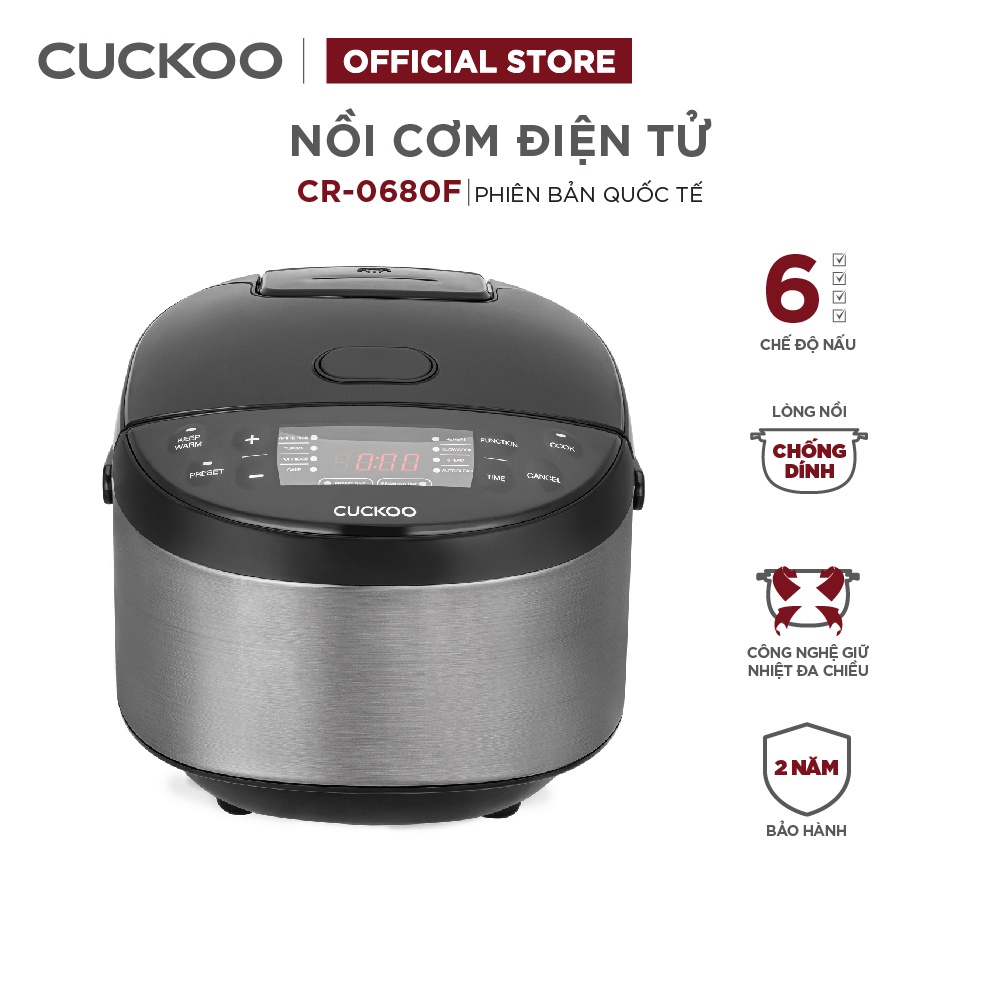 Nồi cơm điện tử Cuckoo 1.08L CR-0680F đa chức năng, thiết kế hiện đại - Bảo hành 2 năm - Hàng chính hãng Cuckoo