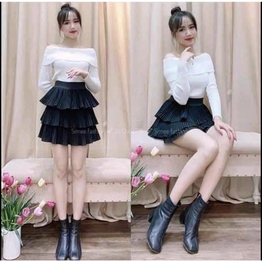 Chân váy nữ dáng ngắn chữ A kiểu xếp ly chất voan 3 tầng lưng thấp xinh xắn