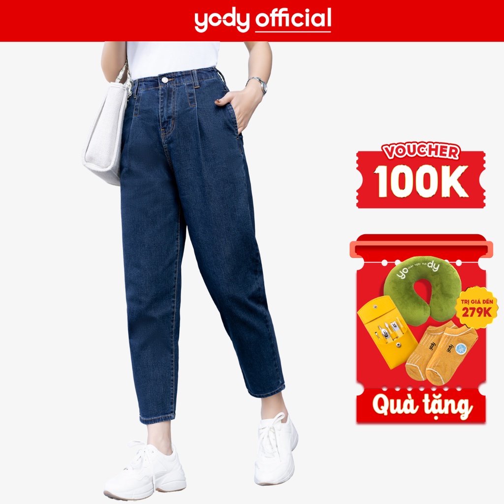 Quần jean nữ YODY cạp liền tôn dáng chất liệu cotton con giãn thấm hút mồ hôi QJN3076